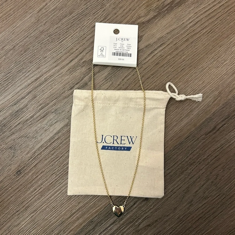 J. Crew Gold Necklace with Vibrant Rhinestone Red Heart NWT